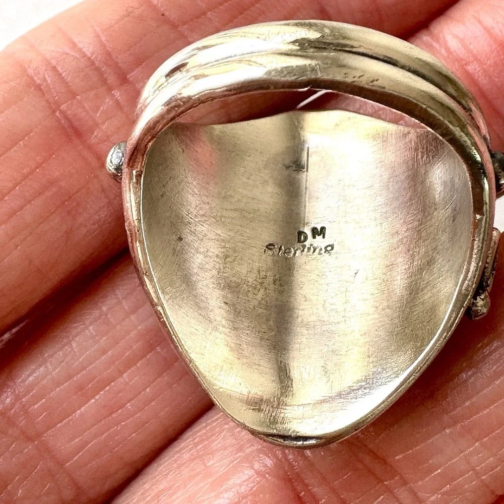 Navajo Turquoise Mens Ring Sz 11 Leaf Feather Signed Morgan Sterling Native Amer